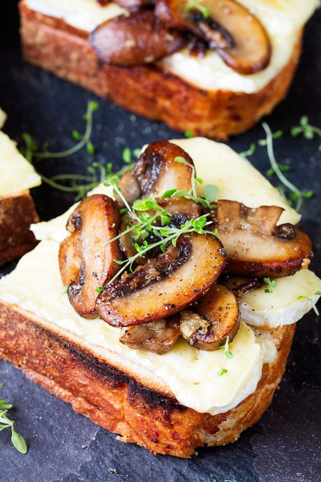 Best Brunch Recipes - Garlic Mushroom And Brie Toast - Eggs, Pancakes, Waffles, Casseroles, Vegetable Dishes and Side, Potato Recipe Ideas for Brunches - Serve A Crowd and Family with the versions of Eggs Benedict, Mimosas, Muffins and Pastries, Desserts - Make Ahead , Slow Cooler and Healthy Casserole Recipes #brunch #breakfast #recipes