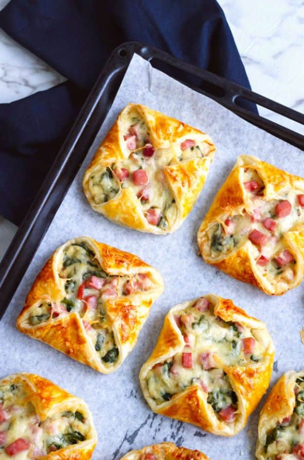 Best Brunch Recipes - Ham Cheese & Spinach Puffs - Eggs, Pancakes, Waffles, Casseroles, Vegetable Dishes and Side, Potato Recipe Ideas for Brunches - Serve A Crowd and Family with the versions of Eggs Benedict, Mimosas, Muffins and Pastries, Desserts - Make Ahead , Slow Cooler and Healthy Casserole Recipes #brunch #breakfast #recipes