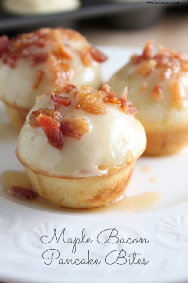 Best Brunch Recipes - Maple Bacon Pancake Bites - Eggs, Pancakes, Waffles, Casseroles, Vegetable Dishes and Side, Potato Recipe Ideas for Brunches - Serve A Crowd and Family with the versions of Eggs Benedict, Mimosas, Muffins and Pastries, Desserts - Make Ahead , Slow Cooler and Healthy Casserole Recipes #brunch #breakfast #recipes