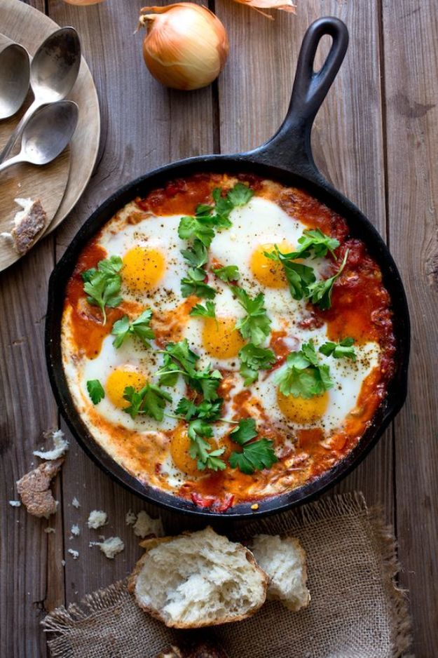 Best Brunch Recipes - Shakshuka With Feta - Eggs, Pancakes, Waffles, Casseroles, Vegetable Dishes and Side, Potato Recipe Ideas for Brunches - Serve A Crowd and Family with the versions of Eggs Benedict, Mimosas, Muffins and Pastries, Desserts - Make Ahead , Slow Cooler and Healthy Casserole Recipes #brunch #breakfast #recipes