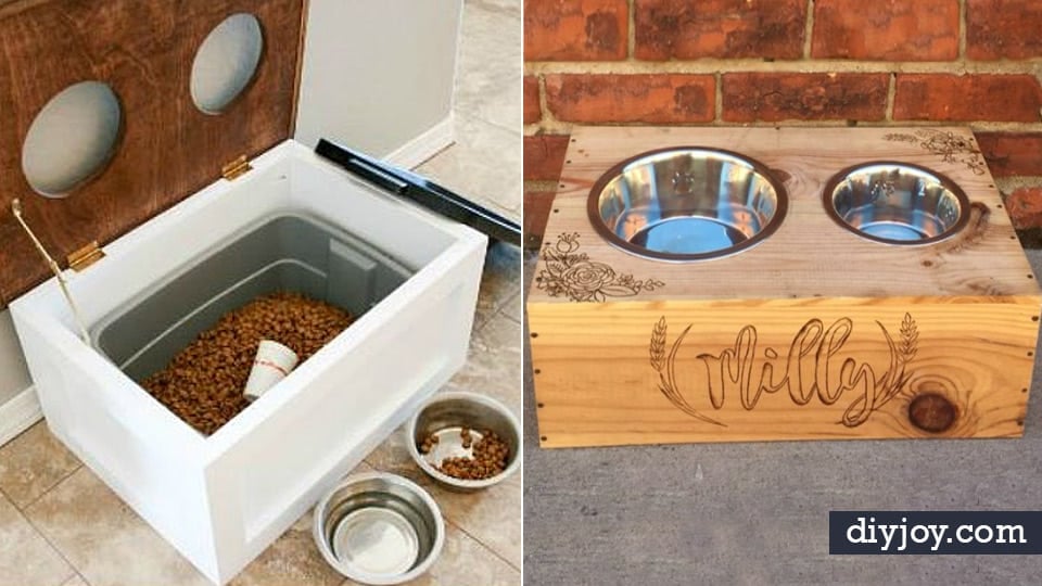DIY Raised Dog Bowl with Storage!! 