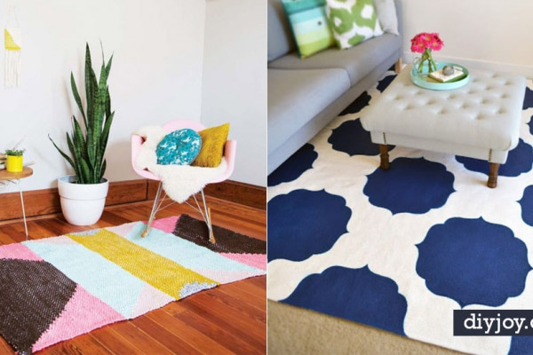 DIY Rugs - Ideas for An Easy Handmade Rug for Living Room, Bedroom, Kitchen Mat and Cheap Area Rugs You Can Make - Stencil Art Tutorial, Painting Tips, Fabric, Yarn, Old Denim Jeans, Rope, Tshirt, Pom Pom, Fur, Crochet, Woven and Outdoor Projects - Large and Small Carpet