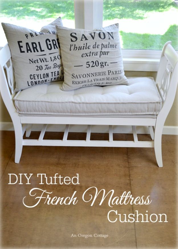 Shabby Chic Home Decor Ideas DIY | French Country Farmhouse Furniture Ideas to Make | DIY Tufted French Mattress Cushion