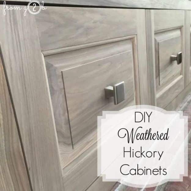 DIY Kitchen Cabinet Ideas - DIY Weathered Hickory Cabinets - Makeover and Before and After - How To Build, Plan and Renovate Your Kitchen Cabinets - Painted, Cheap Refact, Free Plans, Rustic Decor, Farmhouse and Vintage Looks, Modern Design and Inexpensive Budget Friendly Projects 