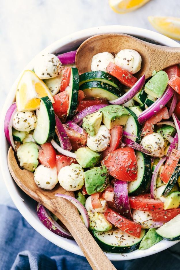 Best Lowfat Recipes - Italian Avocado Cucumber Tomato Salad - Easy Low fat and Healthy Recipe Ideas For Eating Well and Dieting, Weight Loss - Quick Breakfasts, Lunch, Dinner, Snack and Desserts - Foods with Chicken, Vegetables, Salad, Low Carb, Beef, Egg, Gluten Free #lowfatrecipes 