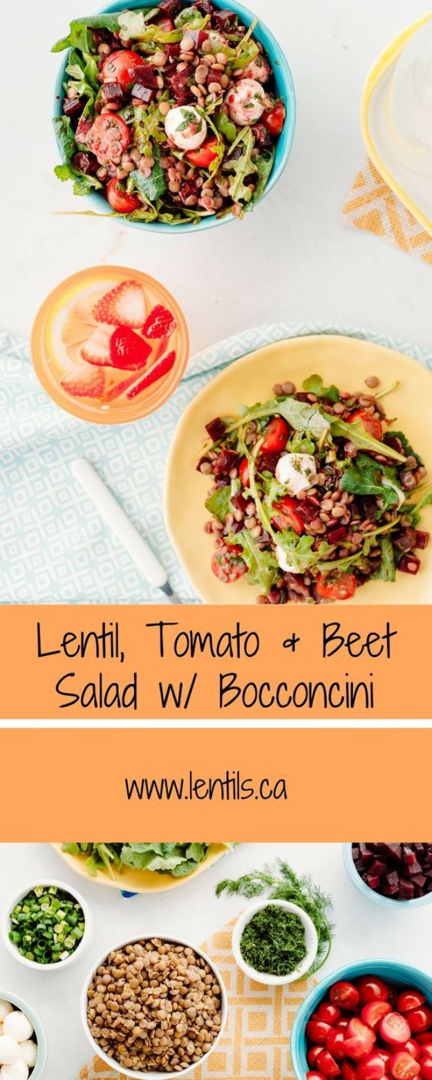 Best Lowfat Recipes - Lentil, Tomato & Beet Salad with Bocconcini - Easy Low fat and Healthy Recipe Ideas For Eating Well and Dieting, Weight Loss - Quick Breakfasts, Lunch, Dinner, Snack and Desserts - Foods with Chicken, Vegetables, Salad, Low Carb, Beef, Egg, Gluten Free #lowfatrecipes 