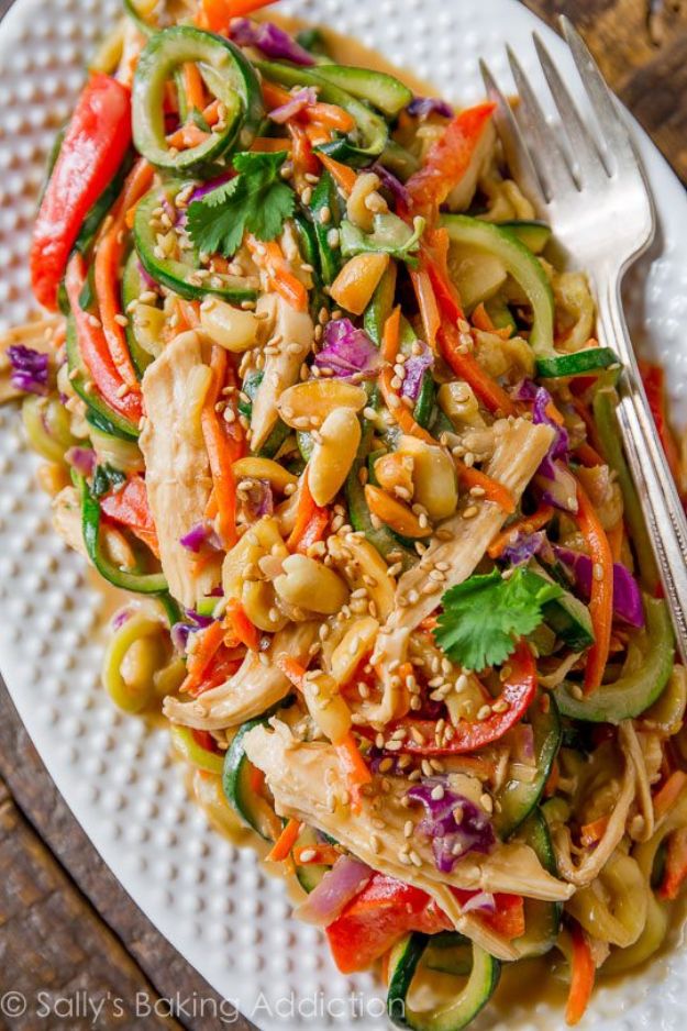 Best Lowfat Recipes - Peanut Chicken Zucchini Noodles - Easy Low fat and Healthy Recipe Ideas For Eating Well and Dieting, Weight Loss - Quick Breakfasts, Lunch, Dinner, Snack and Desserts - Foods with Chicken, Vegetables, Salad, Low Carb, Beef, Egg, Gluten Free #lowfatrecipes 