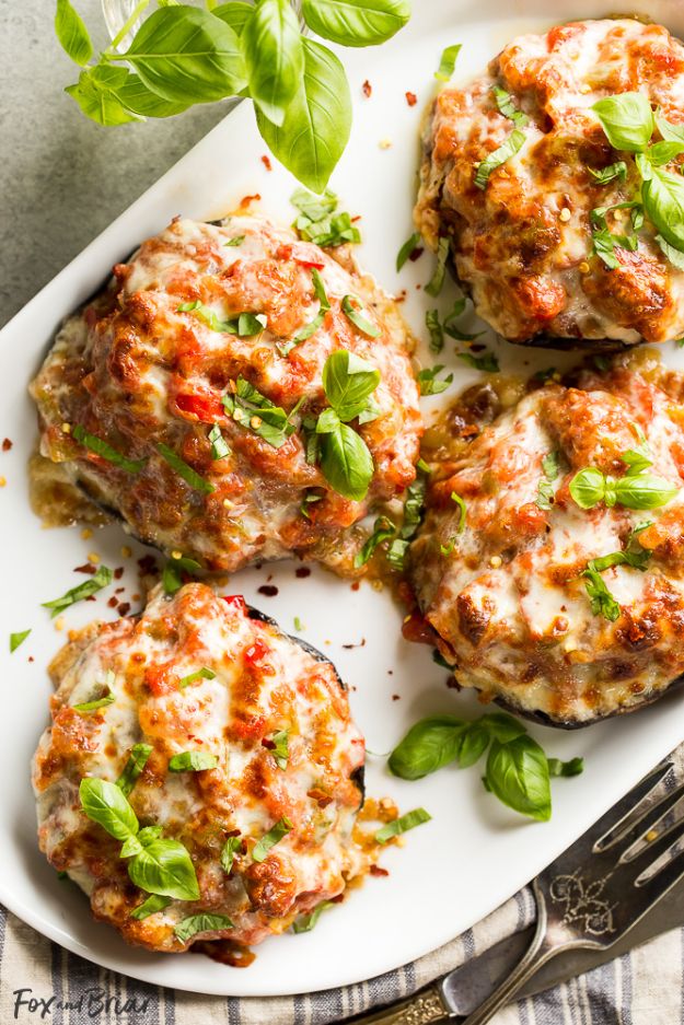 Best Lowfat Recipes - Sausage Stuffed Portobello Mushrooms - Easy Low fat and Healthy Recipe Ideas For Eating Well and Dieting, Weight Loss - Quick Breakfasts, Lunch, Dinner, Snack and Desserts - Foods with Chicken, Vegetables, Salad, Low Carb, Beef, Egg, Gluten Free #lowfatrecipes 