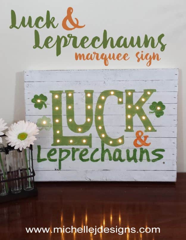 St Patricks Day Decor Ideas - St. Patrick’s Day Luck Marquee Sign - DIY St. Patrick's Day Party Decorations and Home Decor Crafts - Projects for Walls, Hanging Banners, Wreaths, Tabletop Centerpieces and Party Favors - Green Shamrocks, Leprechauns and Cute and Easy Do It Yourself Decor For Parties - Cheap Dollar Store Ideas for Those On A Budget http://diyjoy.com/diy-st-patricks-day-decor
