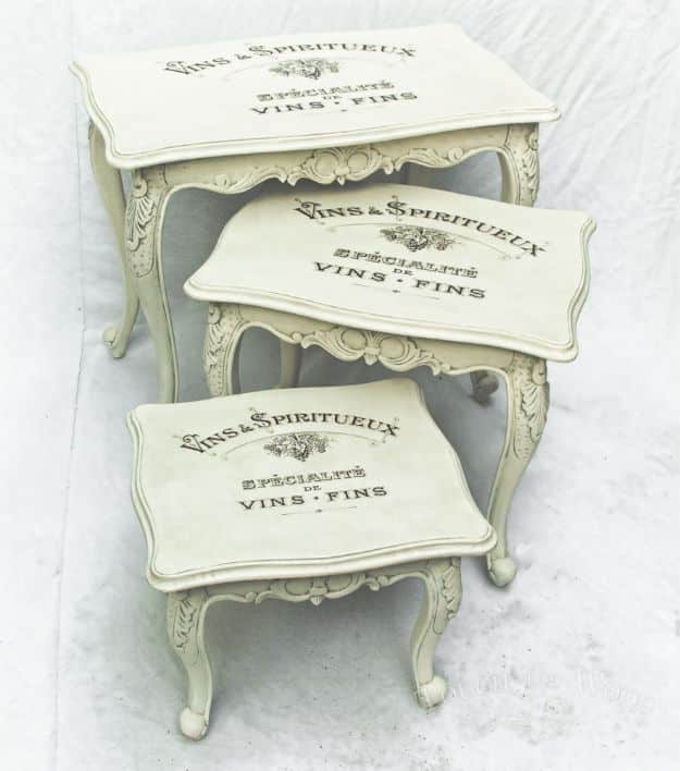 DIY Shabby Chic Decor Ideas - Vintage Shabby Chic Nest of Tables - French Farmhouse and Vintage White Linens - Bedroom, Living Room, Bathroom Ideas, Distressed Furniture and Boho Crafts - Cheap Dollar Store Projects and Upcycle Repurposed Home Decor #diyideas #shabbychic #diyhomedecor