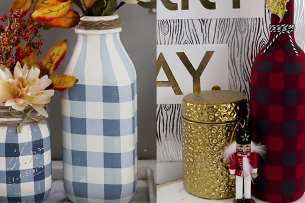DIY Buffalo Check Mason Jars Tutorial - Cheap Home Decor