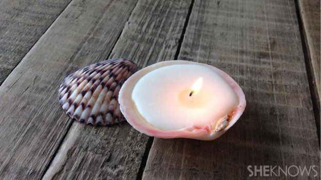 DIY Beach House Decor - DIY Seashell Candles - Cool DIY Decor Ideas While On A Budget - Cool Ideas for Decorating Your Beach Home With Shells, Sand and Summer Wall Art - Crafts and Do It Yourself Projects With A Breezy, Blue, Summery Feel - White Decor and Shiplap, Birchwood Boats, Beachy Sea Glass Art Projects for Living Room, Bedroom and Kitchen 