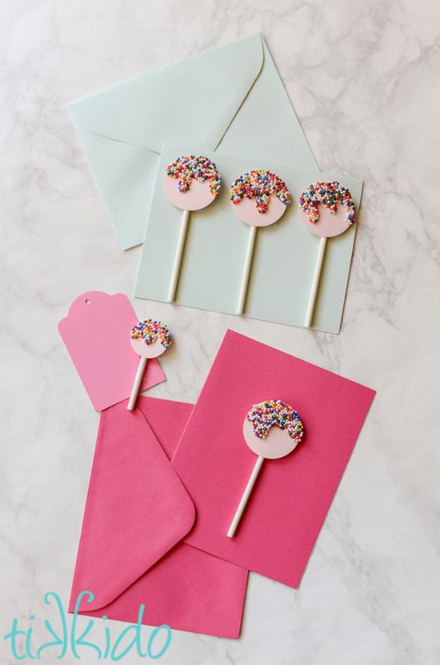 DIY Birthday Cards - Easy Sprinkles Lollipop Card - Easy and Cheap Handmade Birthday Cards To Make At Home - Cute Card Projects With Step by Step Tutorials are Perfect for Birthdays for Mom, Dad, Kids and Adults - Pop Up and Folded Cards, Creative Gift Card Holders and Fun Ideas With Cake #birthdayideas #birthdaycards