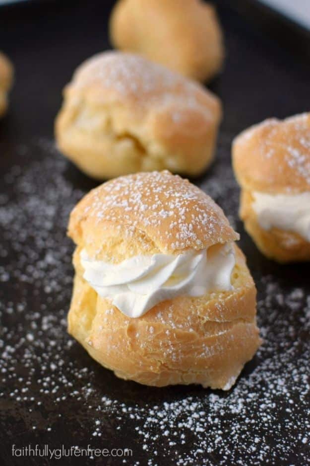 Gluten Free Desserts - Gluten Free Cream Puffs - Easy Recipes and Healthy Recipe Ideas for Cookies, Cake, Pie, Cupcakes, Cheesecake and Ice Cream - Best No Sugar Glutenfree Chocolate, No Bake Dessert, Fruit, Peach, Apple and Banana Dishes - Flourless Christmas, Thanksgiving and Holiday Dishes #glutenfree #desserts #recipes