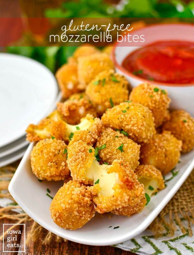 Gluten Free Appetizers - Gluten-Free Mozzarella Bites - Easy Flourless and Glutenfree Snacks, Wraps, Finger Foods and Snack Recipes - Recipe Ideas for Gluten Free Diets #glutenfree 