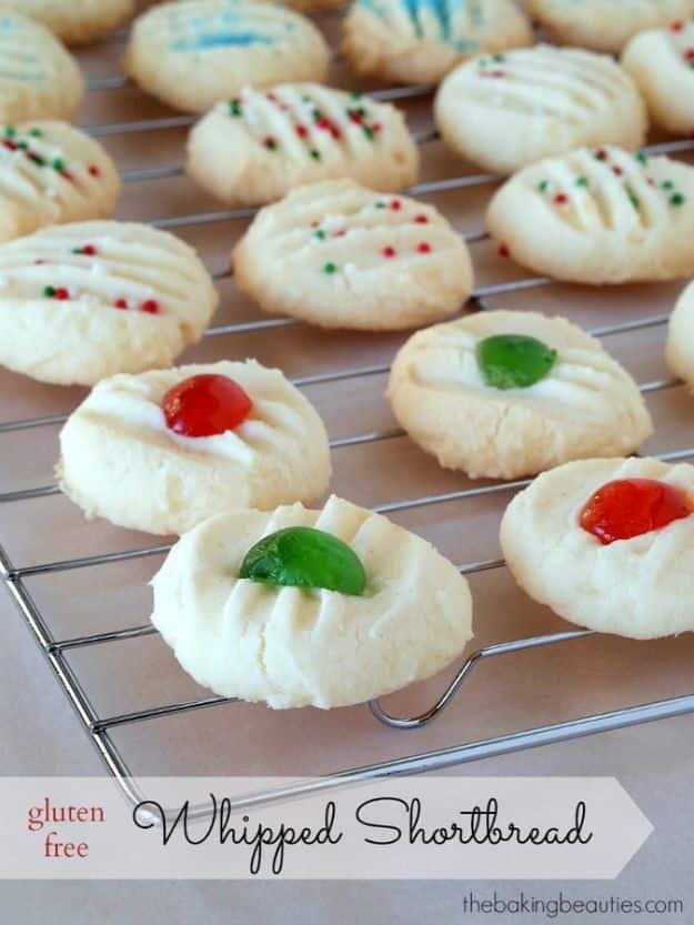 Gluten Free Desserts - Gluten Free Whipped Shortbread - Easy Recipes and Healthy Recipe Ideas for Cookies, Cake, Pie, Cupcakes, Cheesecake and Ice Cream - Best No Sugar Glutenfree Chocolate, No Bake Dessert, Fruit, Peach, Apple and Banana Dishes - Flourless Christmas, Thanksgiving and Holiday Dishes #glutenfree #desserts #recipes
