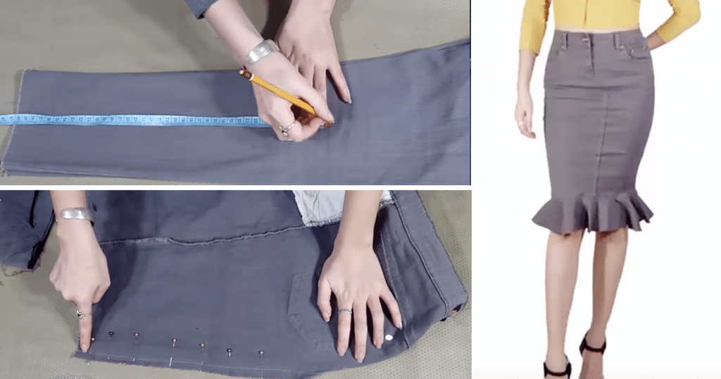 How to Make A Denim Skirt From Old Jeans - Sewing Tutorial to Make Clothes DIY