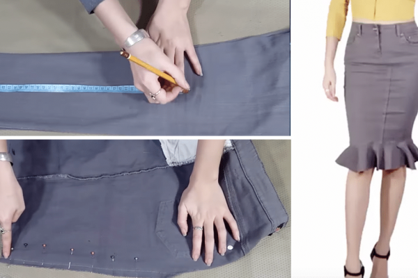How to Make A Denim Skirt From Old Jeans - Sewing Tutorial to Make Clothes DIY