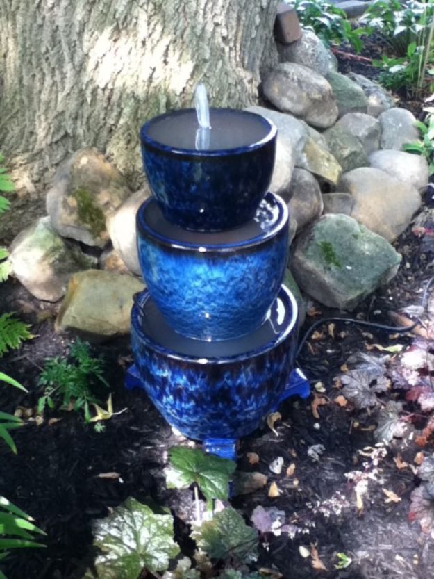 DIY Fountains - Blue Planters Waterfall - Easy Ways to Make A Fountain in the Backyard - Do It Yourself Projects for the Garden - DIY Home Improvement on a Budget - Step by Step DIY Tutorials With Instructions http://diyjoy.com/diy-fountains