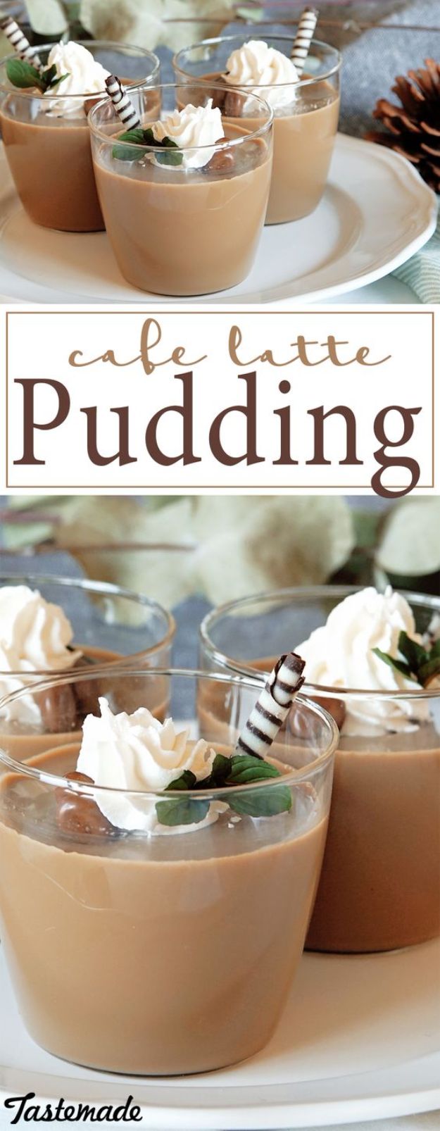 Coffee Drink Recipes - Cafe Latte Pudding - Easy Drinks and Coffees To Make At Home - Frozen, Iced, Cold Brew and Hot Coffee Recipe Ideas - Sugar Free, Low Fat and Blended Drinks - Mocha, Frappucino, Caramel, Chocolate, Latte and Americano - Flavored Coffee, Liqueur and After Dinner Drinks With Alcohol, Dessert Ideas for Parties #coffeedrinks #coffeerecipes #coffee #drinkrecipes