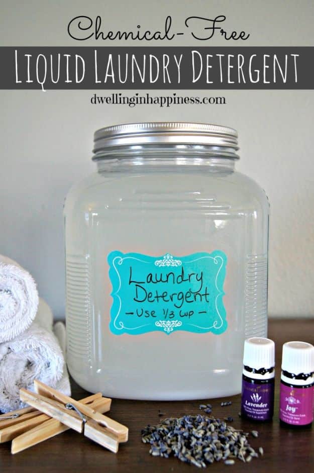 Homemade Cleaning Products - Chemical-Free Liquid Laundry Detergent - DIY Cleaners With Recipe and Tutorial - Make DIY Natural and ll Purpose Cleaner Recipes for Home With Vinegar, Essential Oils