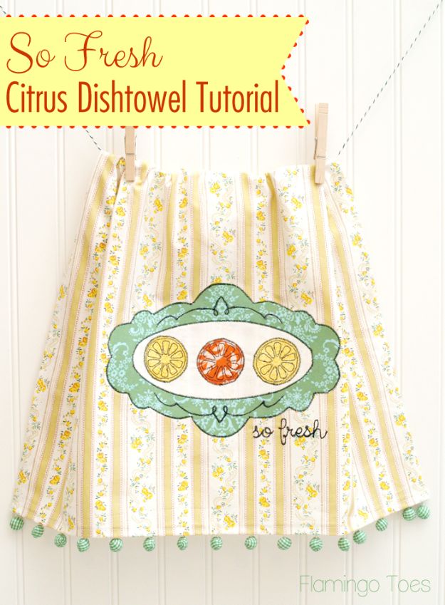 Cool Things To Sew For Summer - Citrus Embroidered Dishtowel - Easy Dresses, Cute Skirts, Maxi Dress, Shorts, Pants and Tops 