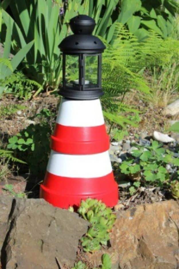 Creative Garden Art Ideas -Crafts for Outdoors - Cool Garden Art Ideas with Pots -How to Make A Clay Pot Lighthouse