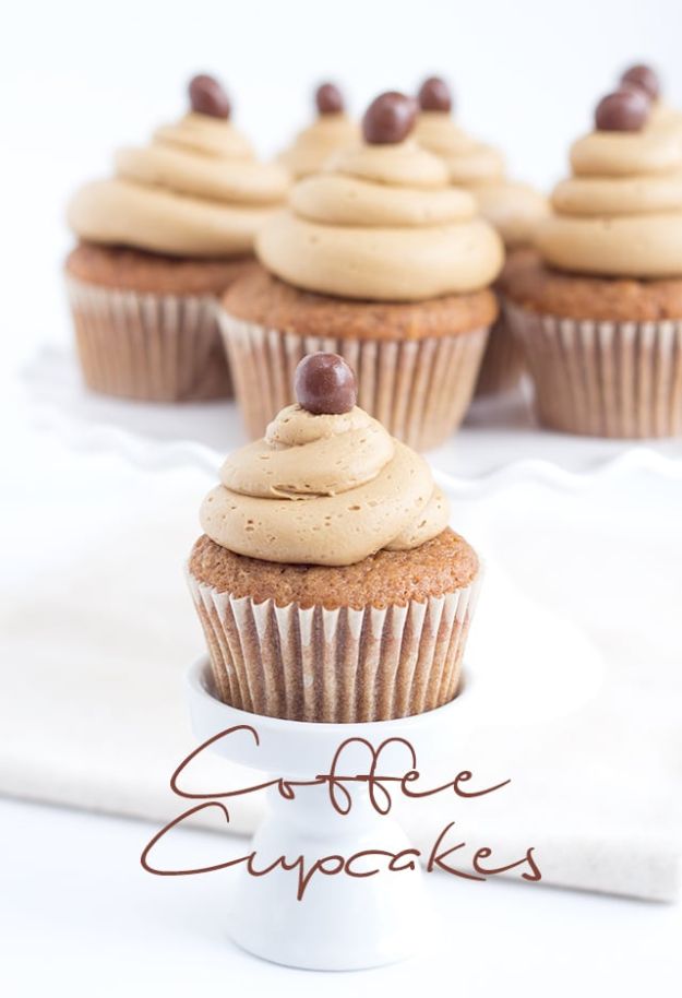 Coffee Drink Recipes - Coffee Cupcakes with Coffee Buttercream - Easy Drinks and Coffees To Make At Home - Frozen, Iced, Cold Brew and Hot Coffee Recipe Ideas - Sugar Free, Low Fat and Blended Drinks - Mocha, Frappucino, Caramel, Chocolate, Latte and Americano - Flavored Coffee, Liqueur and After Dinner Drinks With Alcohol, Dessert Ideas for Parties #coffeedrinks #coffeerecipes #coffee #drinkrecipes