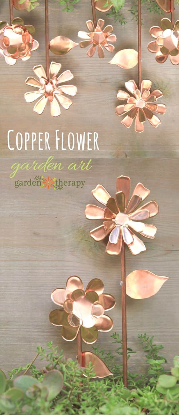 Creative Garden Art Ideas -Crafts for Outdoors - DYI Garden Ornaments to Make for Backyard Decoration - How to Make Copper Flowers for Backyard Decor