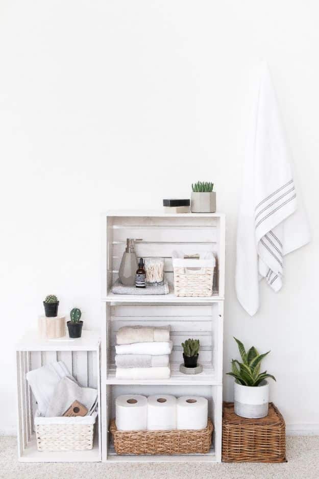 DIY Bathroom Decor Ideas - Rustic Crate Shelves Bathroom Organizer