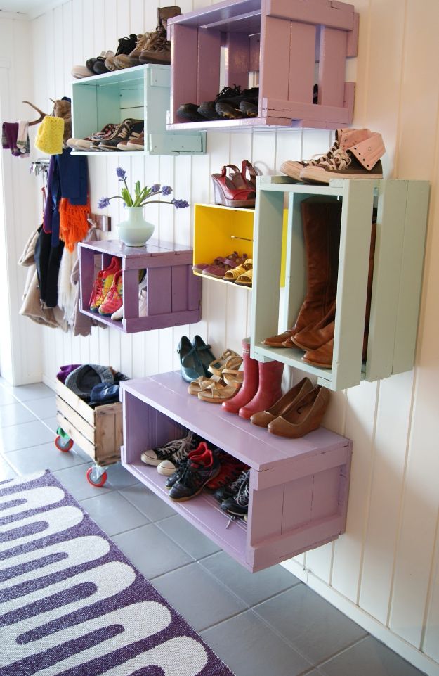 Things to Make With Crates - DIY Furniture Ideas - Cheap Home Decor Projects -DIY Colorful Mudroom Cubbies