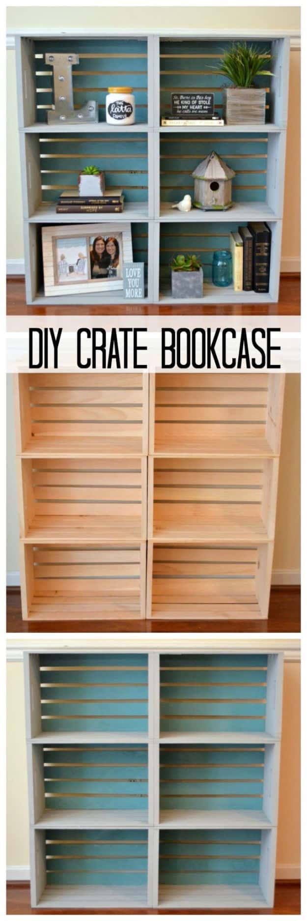 DIY Crate Bookcase - Painted Furniture Ideas - DIY Shelving and Organization Ideas for Home - Cheap Bookcases to Make