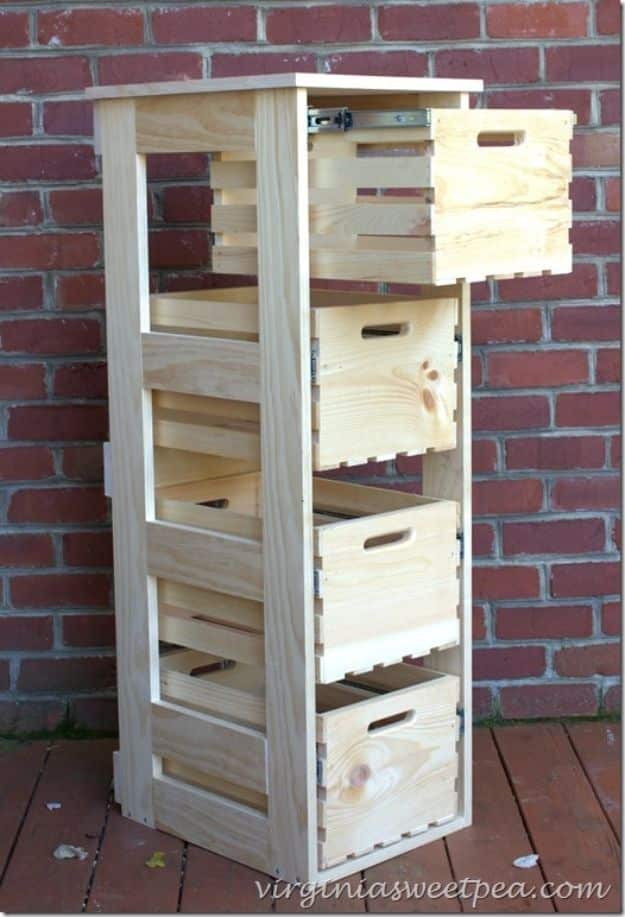 DIY Crate Cabinet with Sliding Drawers