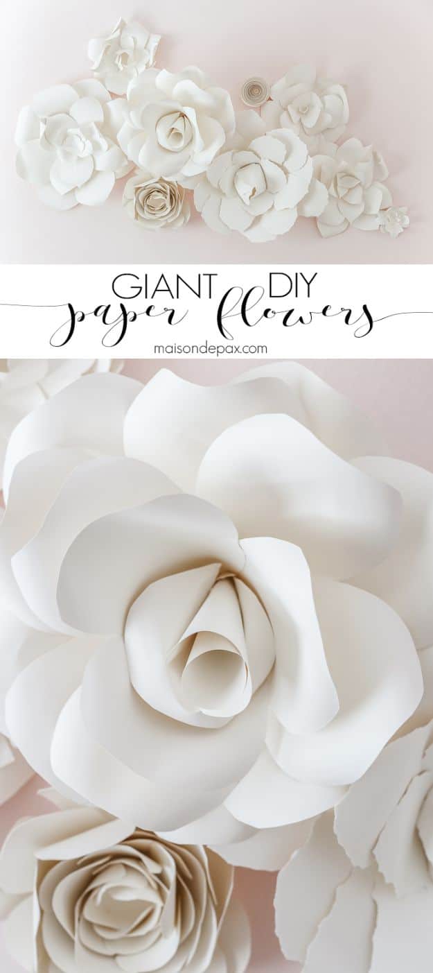 All White DIY Room Decor - DIY Giant Paper Flowers - Creative Home Decor Ideas for the Bedroom and Living Room, Kitchen and Bathroom - Do It Yourself Crafts and White Wall Art, Bedding, Curtains, Lamps, Lighting, Rugs and Accessories - Easy Room Decoration Ideas for Modern, Vintage Farmhouse and Minimalist Furnishings - Furniture, Wall Art and DIY Projects With Step by Step Tutorials and Instructions #diydecor
