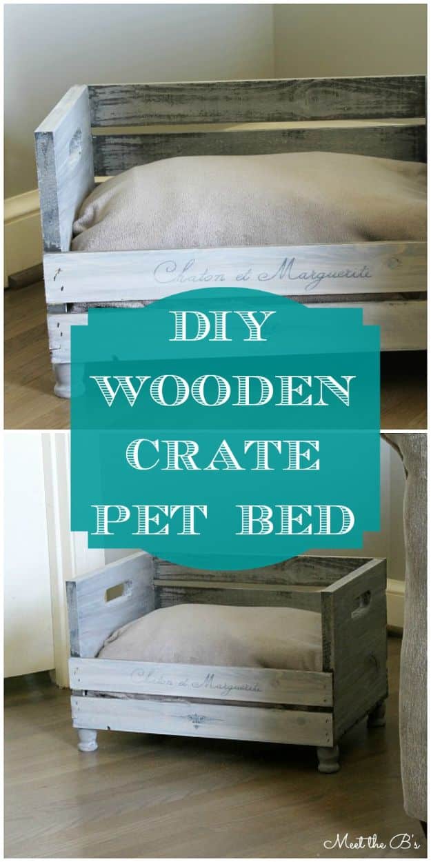 Cheap Home Decor Ideas - Rustic Style DIY Pet Bed Made With Wooden Crate - Farmhouse Furniture and Decor Ideas