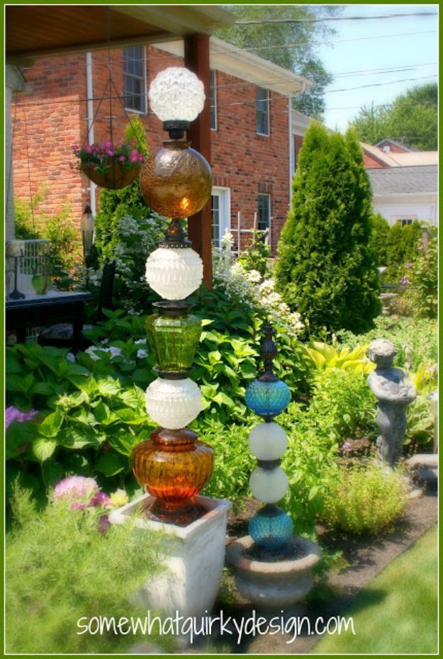 DIY Garden Decor Ideas - Crafts for Outdoors - DYI Garden Ornaments to Make for Backyard Decoration - Thrift Store Crafts - DYI Glass Globe Towers