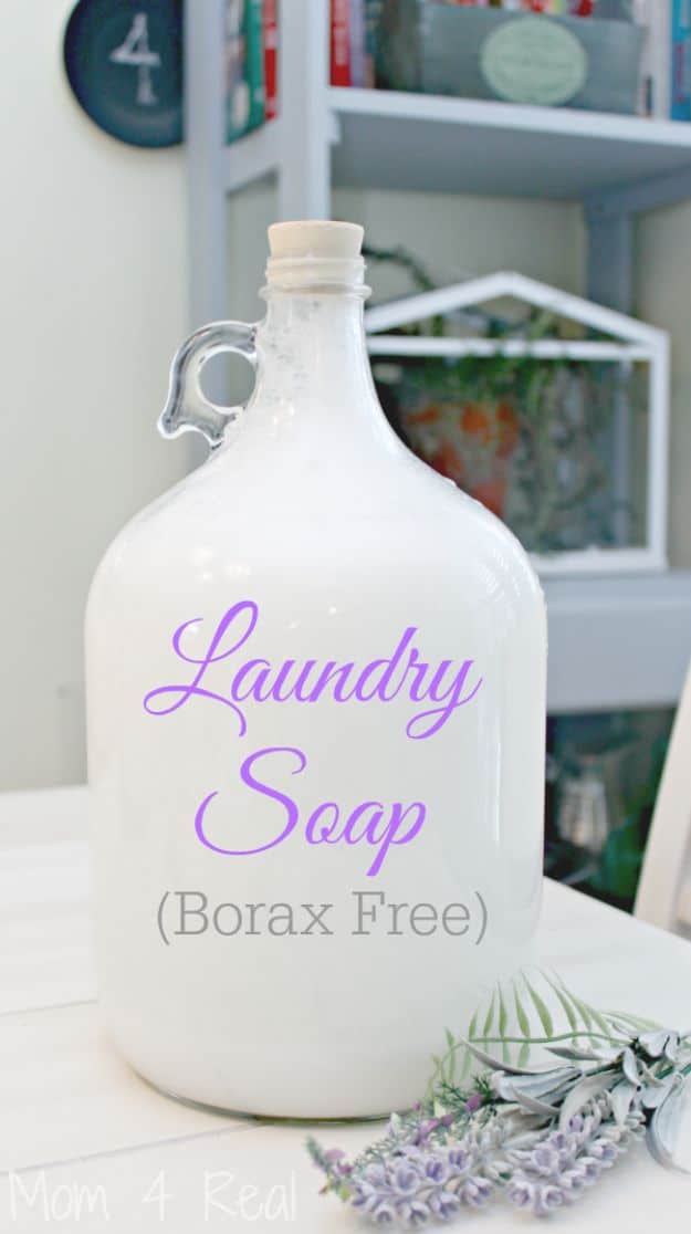 Homemade Cleaning Products - Homemade Liquid Laundry Soap – Borax Free - DIY Cleaners With Recipe and Tutorial - Make DIY Natural and ll Purpose Cleaner Recipes for Home With Vinegar, Essential Oils