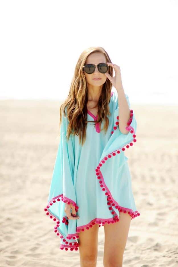 Cool Things To Sew For Summer - Pom Pom Trim Beach Cover Up - Easy Dresses, Cute Skirts, Maxi Dress, Shorts, Pants and Tops 