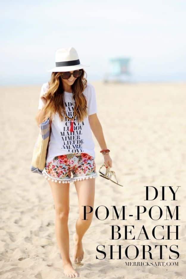 Cool Things To Sew For Summer -Pom-pom Beach Shorts - Easy Dresses, Cute Skirts, Maxi Dress, Shorts, Pants and Tops 