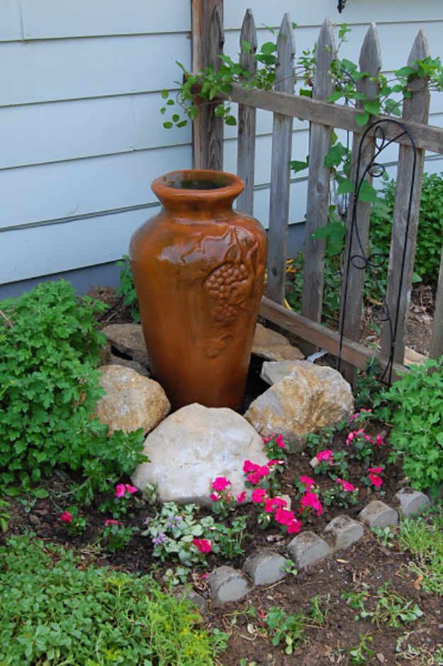 DIY Fountains - Small Vase Fountain - Easy Ways to Make A Fountain in the Backyard - Do It Yourself Projects for the Garden - DIY Home Improvement on a Budget - Step by Step DIY Tutorials With Instructions http://diyjoy.com/diy-fountains
