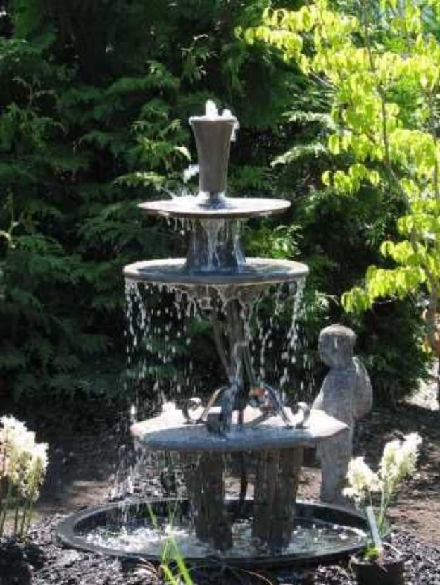 DIY Fountains - Three Tiered Garden Fountain - Easy Ways to Make A Fountain in the Backyard - Do It Yourself Projects for the Garden - DIY Home Improvement on a Budget - Step by Step DIY Tutorials With Instructions http://diyjoy.com/diy-fountains