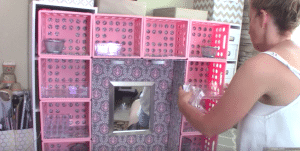 Watch How She Cleverly Puts Together Plastic Crates To Make A Desk/Vanity/Hutch!