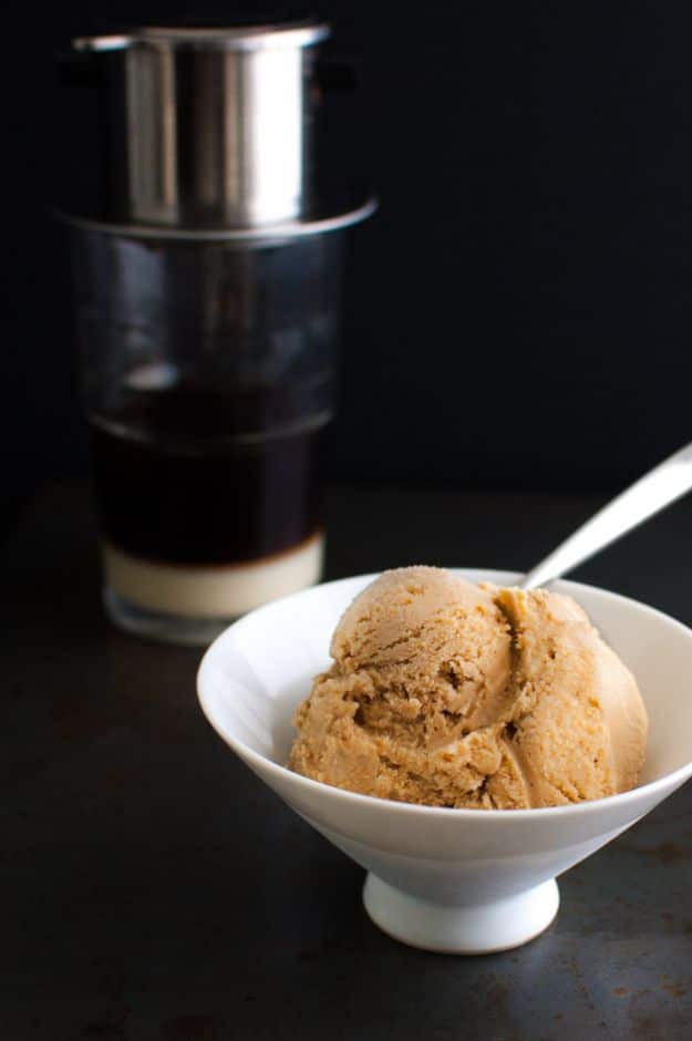 Coffee Drink Recipes - Vietnamese Coffee Ice-Cream - Easy Drinks and Coffees To Make At Home - Frozen, Iced, Cold Brew and Hot Coffee Recipe Ideas - Sugar Free, Low Fat and Blended Drinks - Mocha, Frappucino, Caramel, Chocolate, Latte and Americano - Flavored Coffee, Liqueur and After Dinner Drinks With Alcohol, Dessert Ideas for Parties #coffeedrinks #coffeerecipes #coffee #drinkrecipes