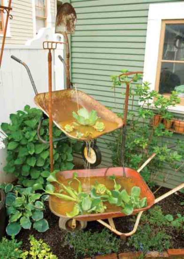 DIY Fountains - Wheelbarrow Garden Fountain - Easy Ways to Make A Fountain in the Backyard - Do It Yourself Projects for the Garden - DIY Home Improvement on a Budget - Step by Step DIY Tutorials With Instructions http://diyjoy.com/diy-fountains