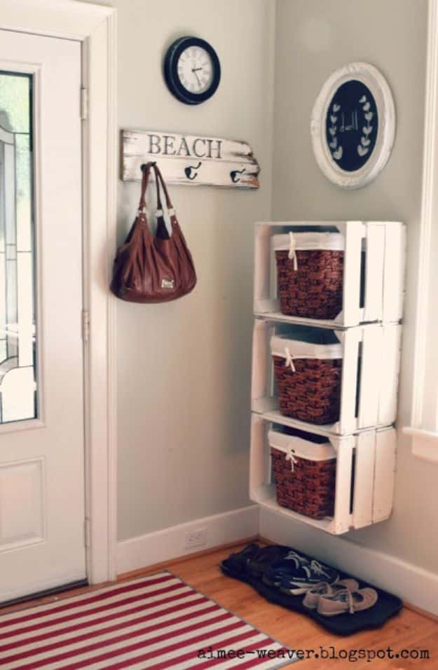 Wooden Crate Entryway Shelves