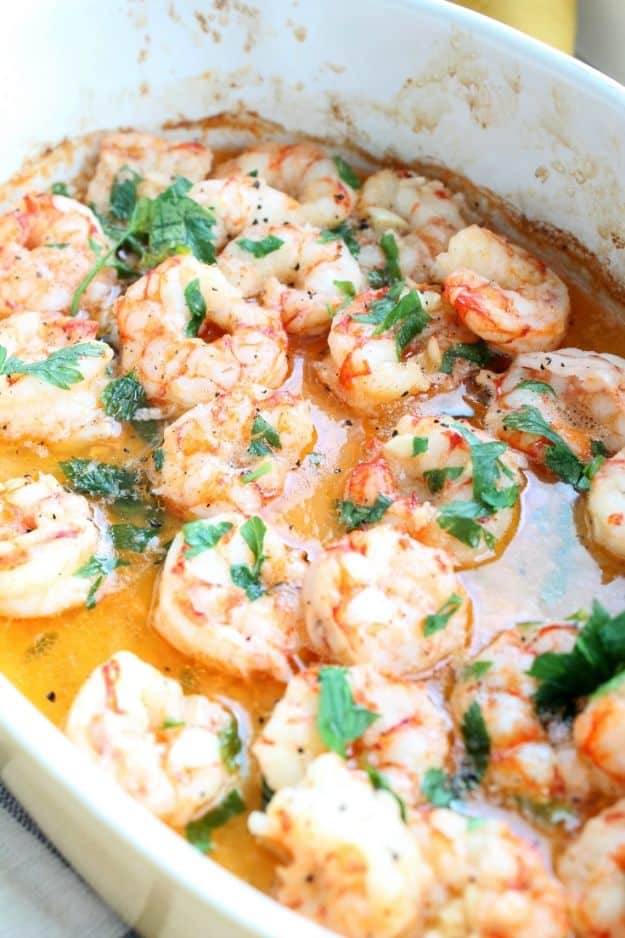 Shrimp Recipes - Baked Butter Garlic Shrimp - Healthy, Easy Recipe Ideas for Dinner Using Shrimp - Grilled, Creamy Baked Pasta, Fried, Spicy Asian Style, Mexican, Sauteed Garlic