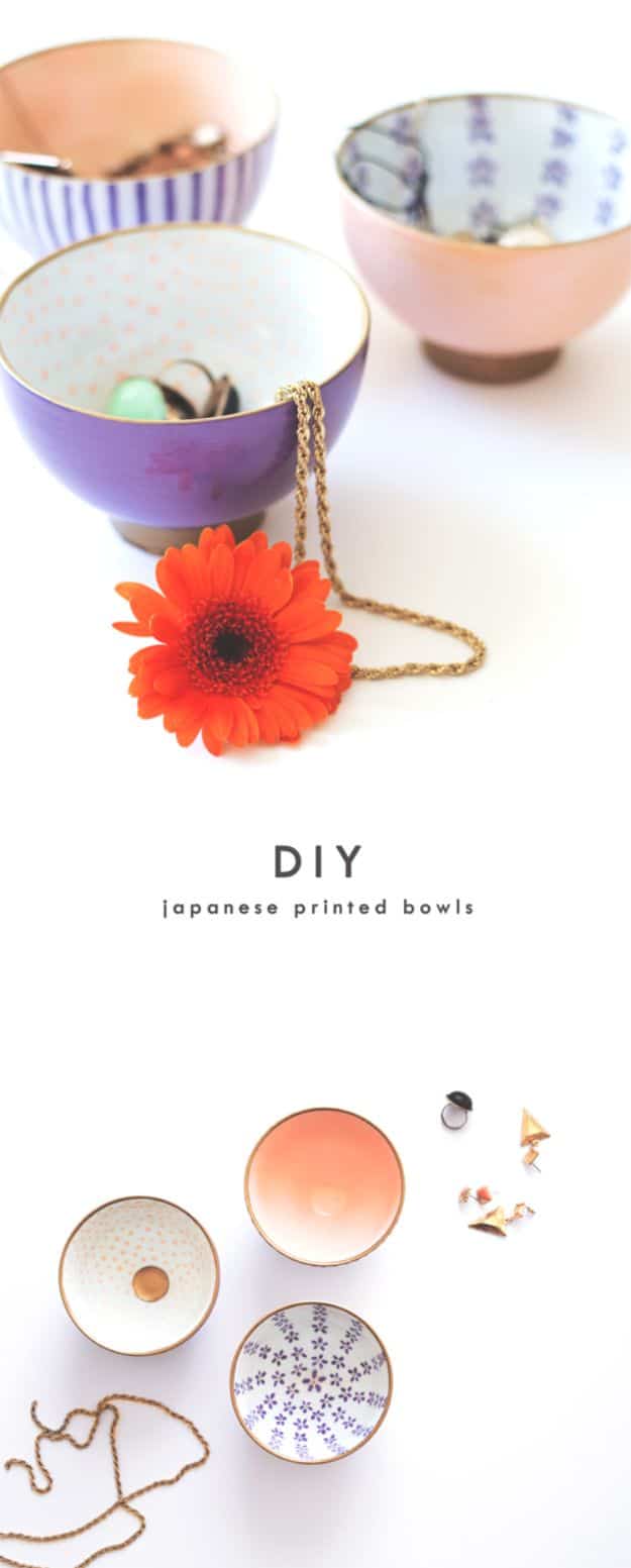 Japanese DIY Ideas and Crafts Inspired by Japan - DIY Japanese Printed Bowls - Boxes, Home Decorations, Room Decor, Fashion, Jewelry Tutorials, Wall Art and Gifts