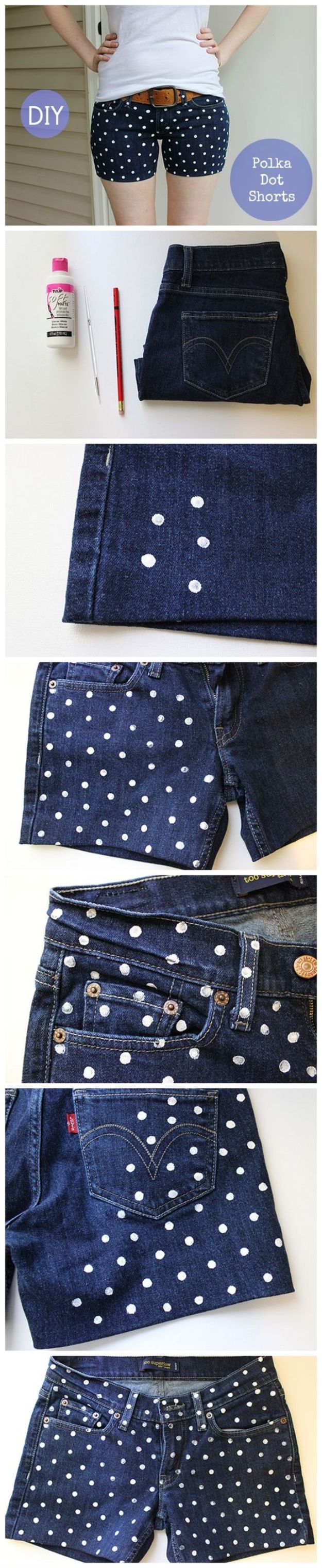 No Sew DIY Fashion Ideas - DIY Polka Dot Shorts - Easy No Sew Projects to Make for Clothes, Shirts, Jeans, Pants, Skirts, Kids Clothing No Sewing Project Ideas 