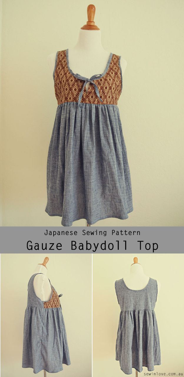 Japanese DIY Ideas and Crafts Inspired by Japan - Gauze Babydoll Top - Boxes, Home Decorations, Room Decor, Fashion, Jewelry Tutorials, Wall Art and Gifts