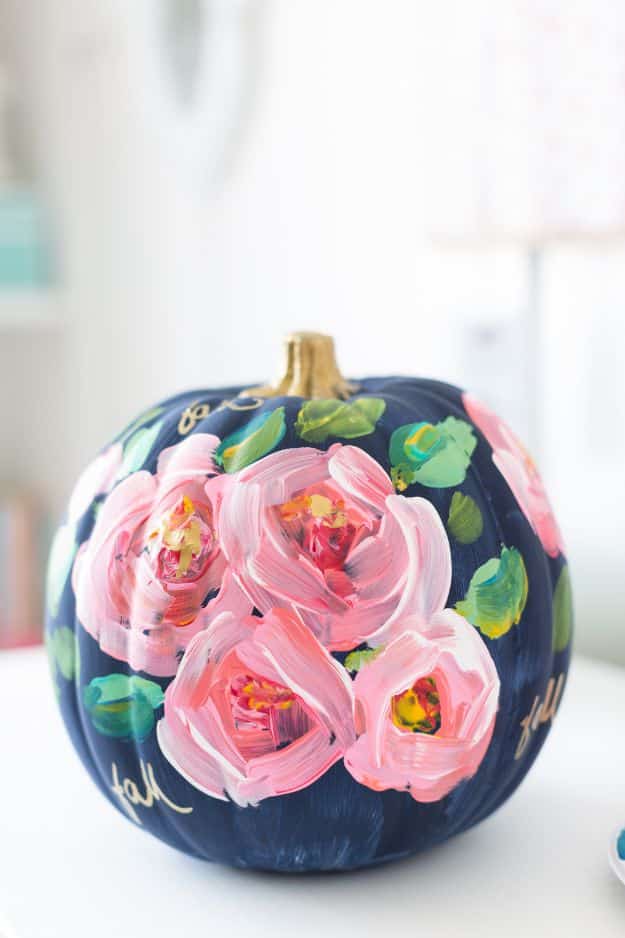 How To Paint Flowers - Hand Painted Floral Pumpkin - Step by Step Tutorials for Painting Roses, Daisies, Whimsical and Abstract Floral Techniques - Easy Acrylic Flower Tutorial for Beginners - Paint on Wood, Canvas, On Wasll, Rocks, Fabric and Paper - Step by Step Instructions and How To #painting #diy 